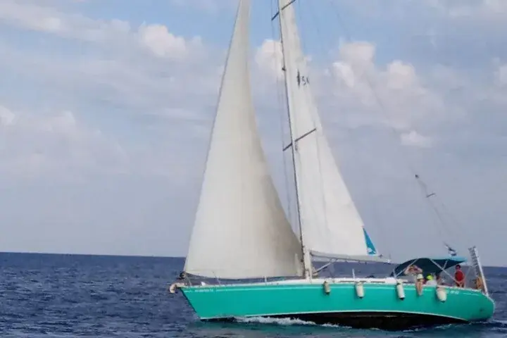 Sailing yacht Nikolaos under full sail off Rhodes